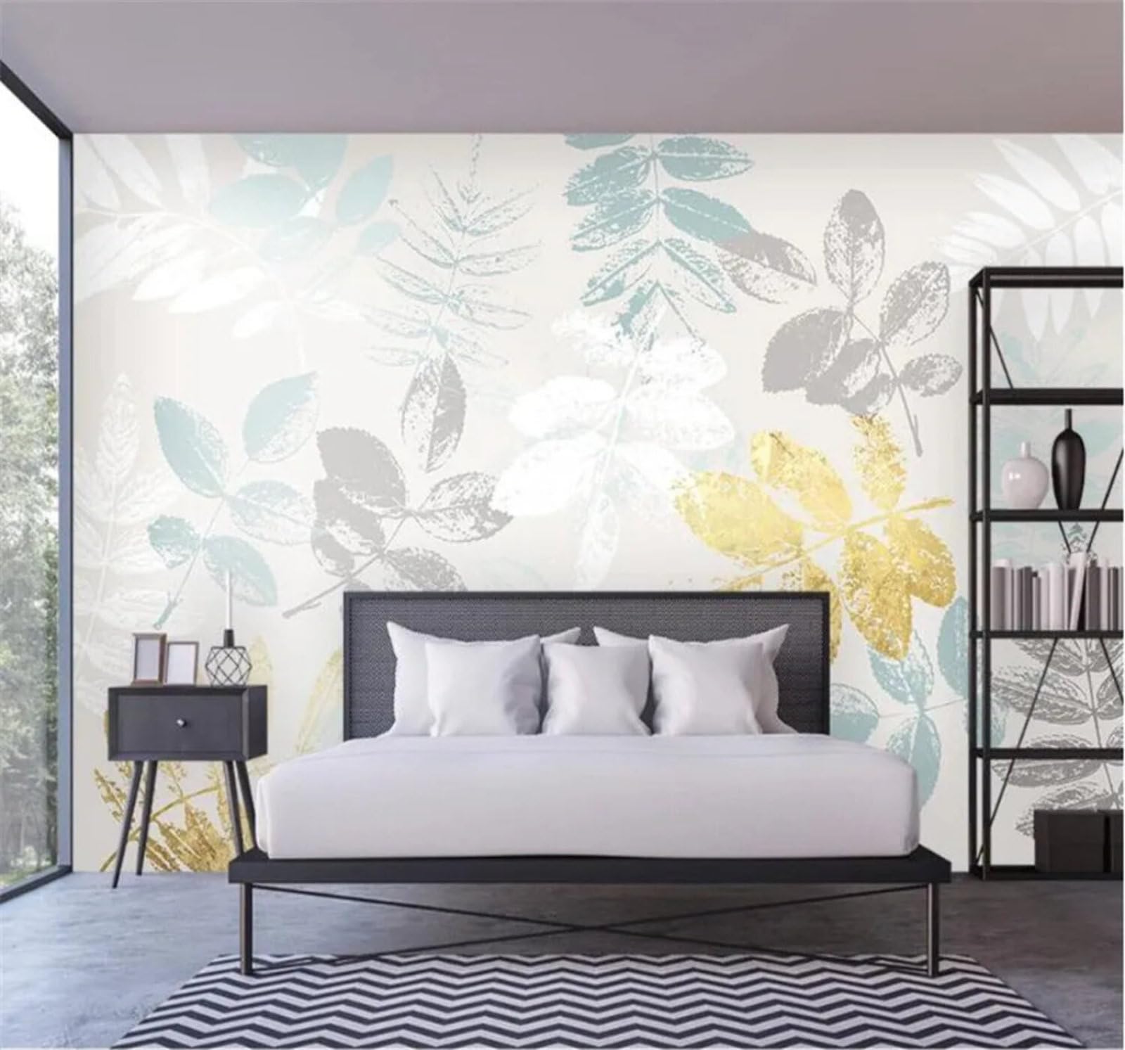 Tzxztt Minimalist Gold Fresh Tropical Leaves Modern 3D Wallpaper Premium Textured Silk Neutral Tones Material Ideal for Living Room Bedroom-200cm×140cm