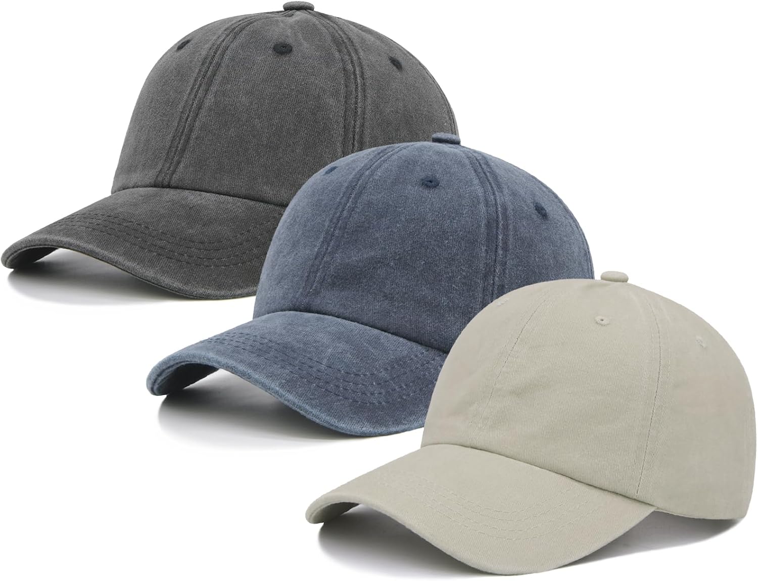 MINYJHZ 3 Packs Washed Plain Baseball Cap, Retro Adjustable Unstructured Cotton Dad Hats Gift for Men/Women