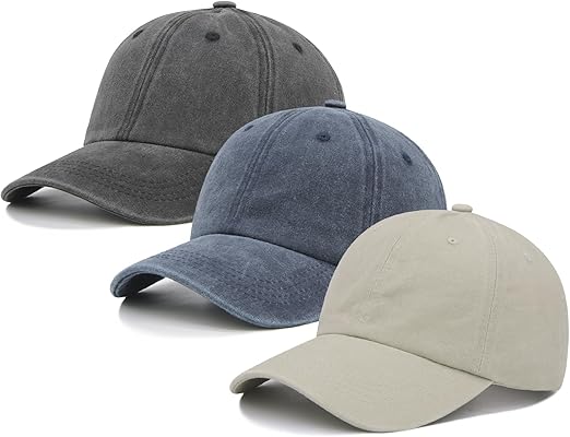 3 Packs Washed Plain Baseball Cap, Retro Adjustable Unstructured Cotton Dad Hats Gift for Men/Women