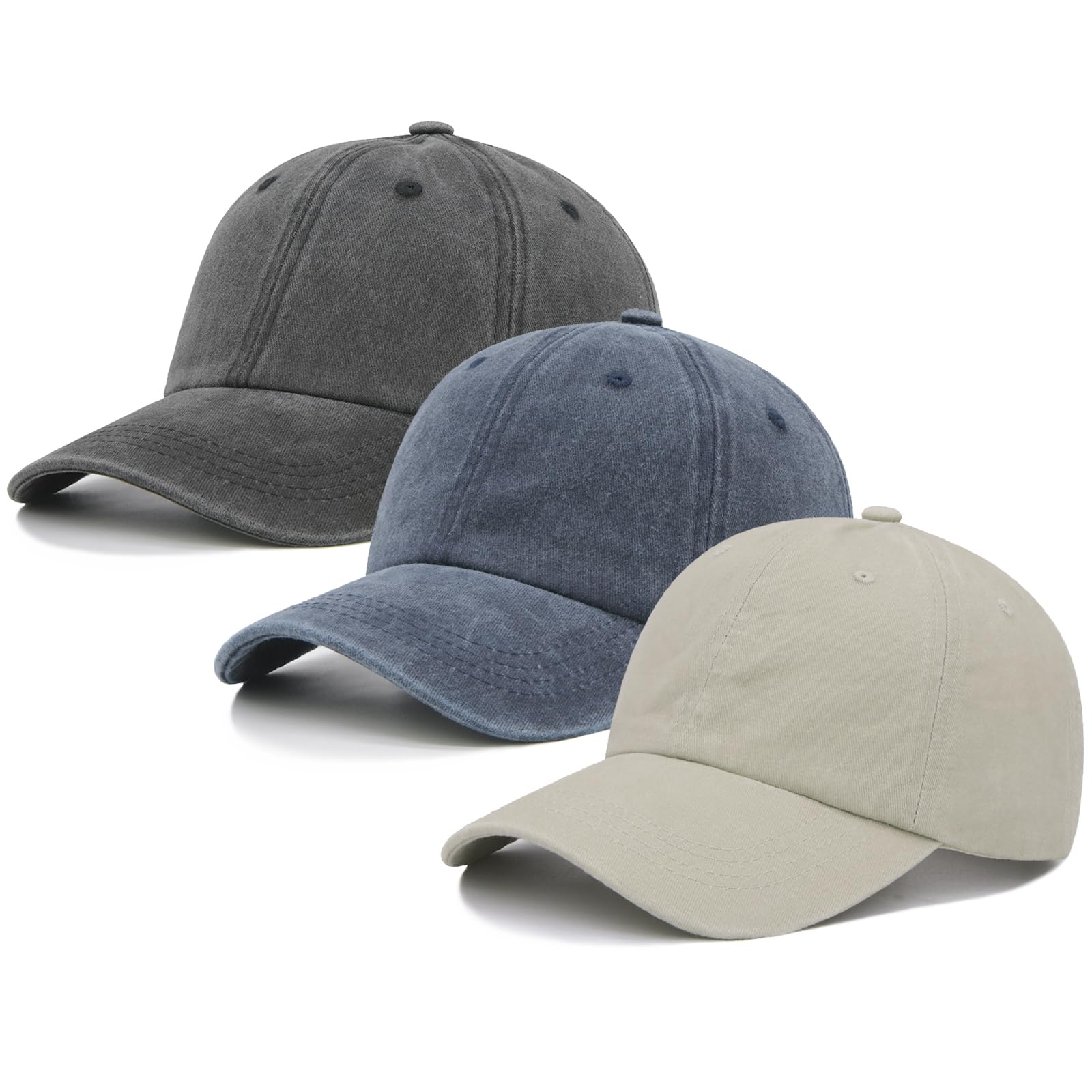 3 Packs Washed Plain Baseball Cap, Retro Adjustable Unstructured Cotton Dad Hats Gift for Men/Women