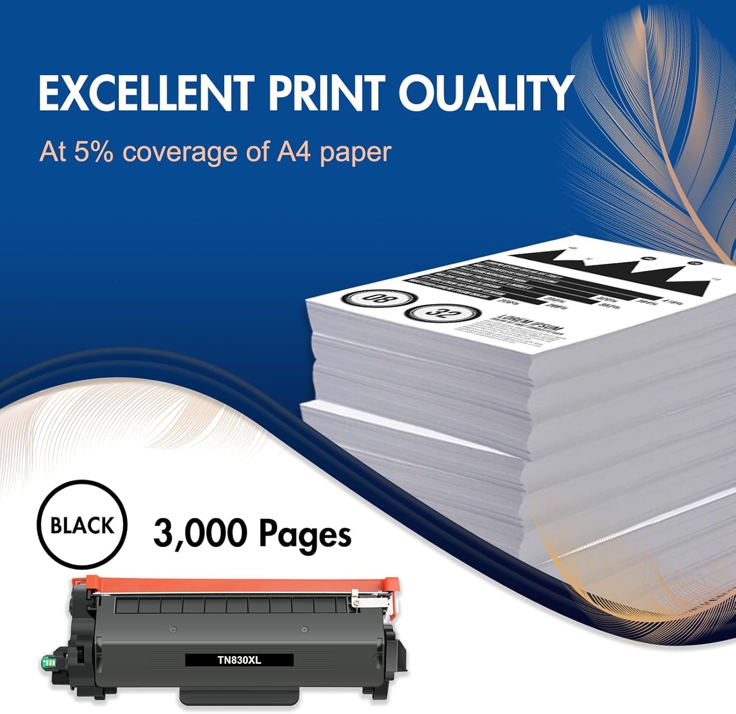 TN830XL TN830 830XL Toner for Brother Printer HL-L2460DW DCP-L2640DW Compatible for Brother TN830 XL/V/R TN 830 XL TN-830XL Cartridge MFC-L2820DW HL-L2405W HL-L2400D Printer High Yield 2 Pack Black