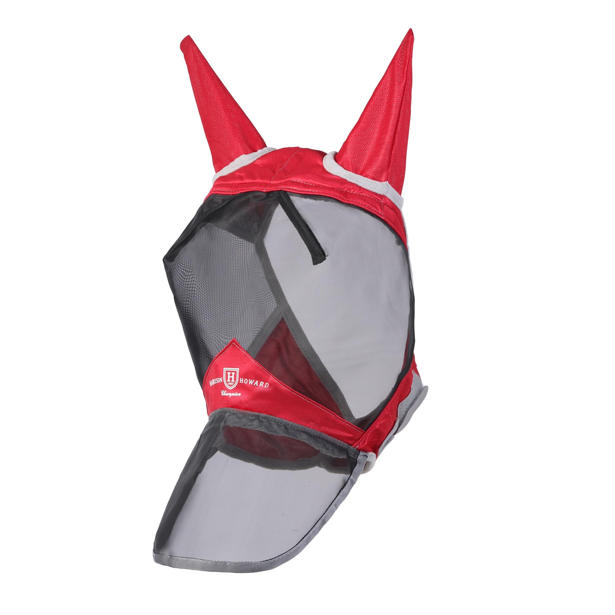 Harrison Howard CareMaster Pro Masque Anti-Mouches Lumineux pour Cheval - Grand Espace pour Yeux avec Oreilles - Protection UV - Rouge - Taille complète