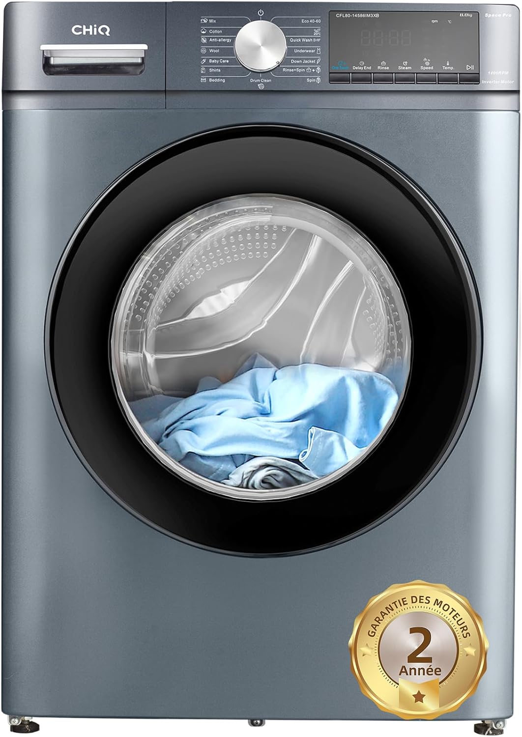 CHiQ Lavelinge à chargement frontal 8kg, 52cm de profondeur, 60cm de largeur, Space Pro, Quiet
