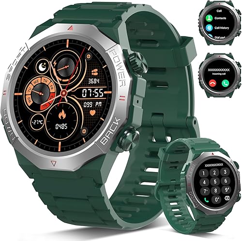 Relojes inteligentes militares para hombres (respuestahacer llamadas), reloj de fitness HD de 1.39 pulgadas, monitor de sueño de frecuencia cardíaca