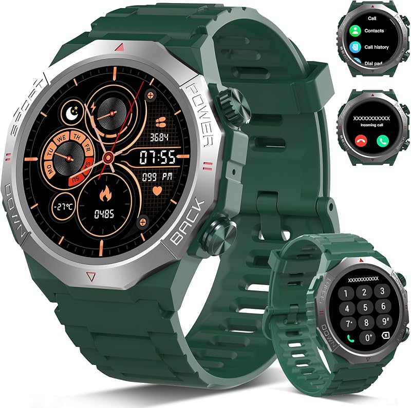 Military Smart Watches for Men(Answer/Make Calls), 1.39"HD Fitness Watch, 24/7 Heart Rate Sleep Monitor, Smart Watch for Men 110+ Sport Modes, 30Day, IP68 Waterproof Smartwatch for Android iOS, Olive