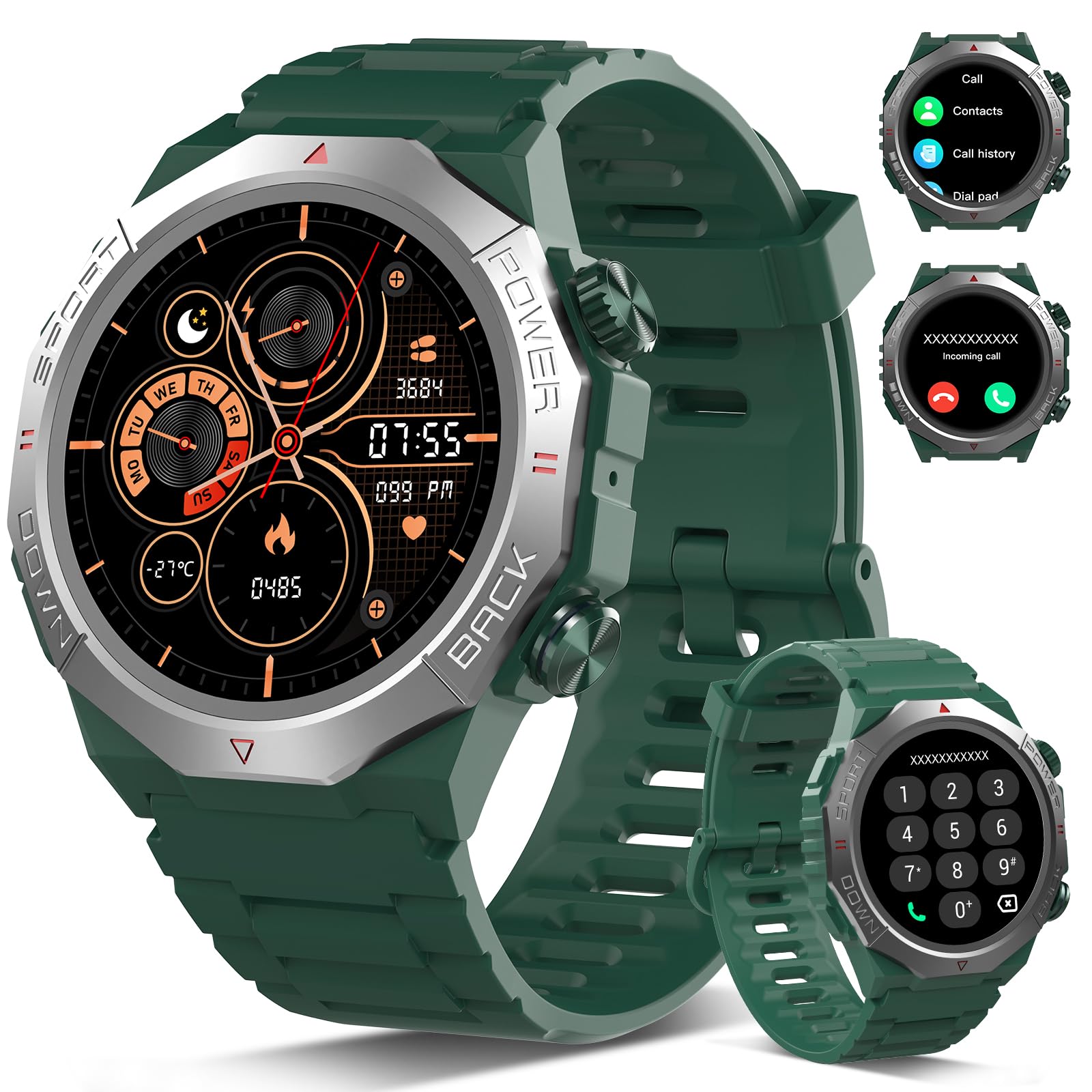 Military Smart Watches for Men with Bluetooth Call, 1.39"HD Tactical Fitness Watch, 24/7 Heart Rate Sleep Monitor, Smart Watch for Men 110+ Sport Modes,30Day,IP68 Waterproof Smartwatch for Android iOS