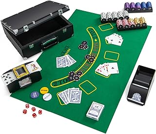 GYMAX Texas Holdem Poker Set, Casino Style Poker Chip Set wi