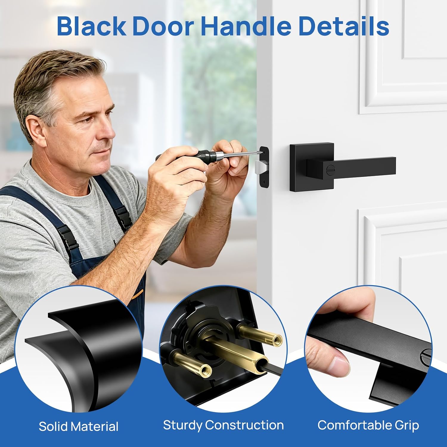 Matte Black Door Handles Interior, Door Knobs for Bedrooms, Heavy Duty Privacy Door Levers, Waterproof Zinc Alloy Bathroom Door Handle for Left & Right Handled Doors (4 Pack)