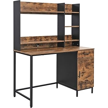 Vasagle Bureau Table Avec Etageres De Rangement Placard Et Tiroir Bureau Adomicile Montage Facile Cadre En Acier Style Industriel Marron Rustique Et Noir Lwd65x Amazon Fr Cuisine Maison