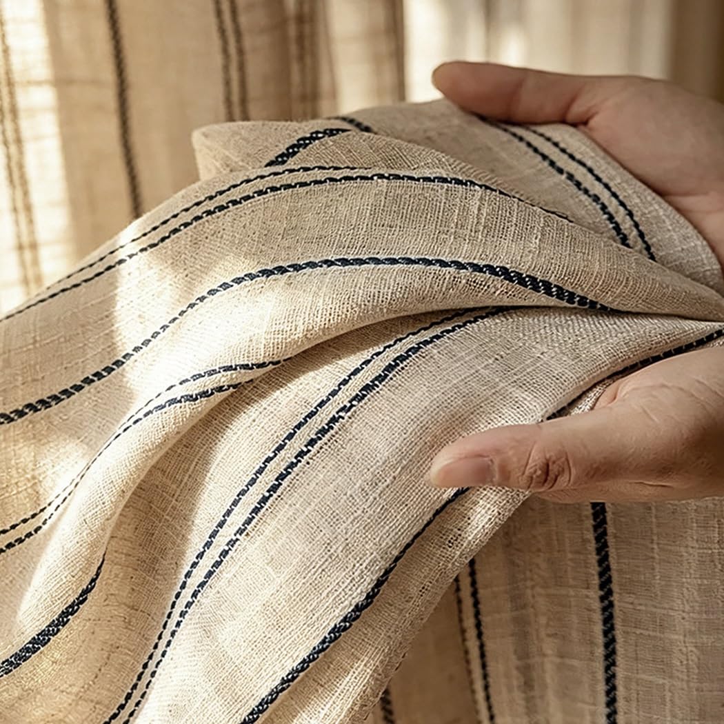 AWSQ23 Gauze Striped Curtains Boho Faux Linen Gauze
