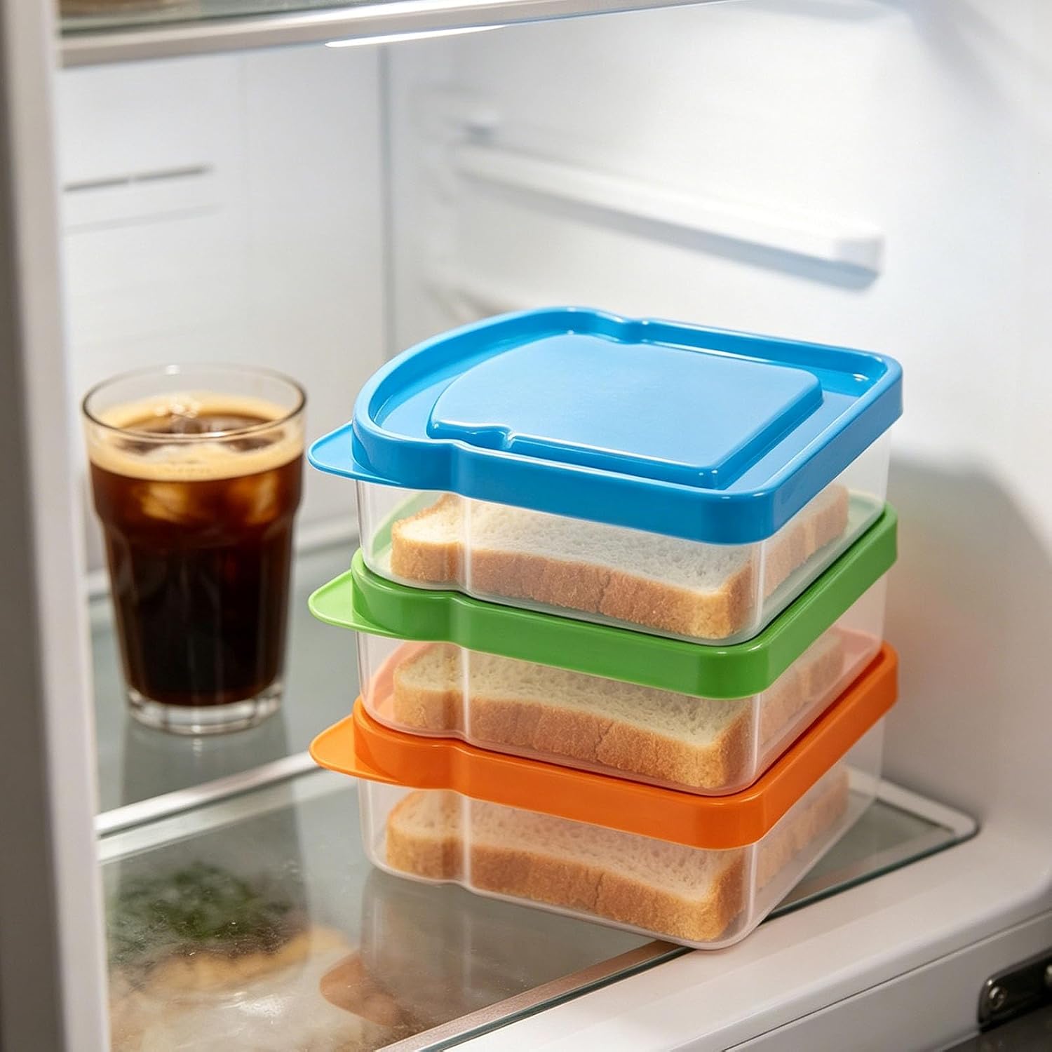 3 Pack Plastic Sandwich Containers, Reusable Sandwich Boxes with Lids, Colored Sandwich Boxes for Lunch(3 Colors)