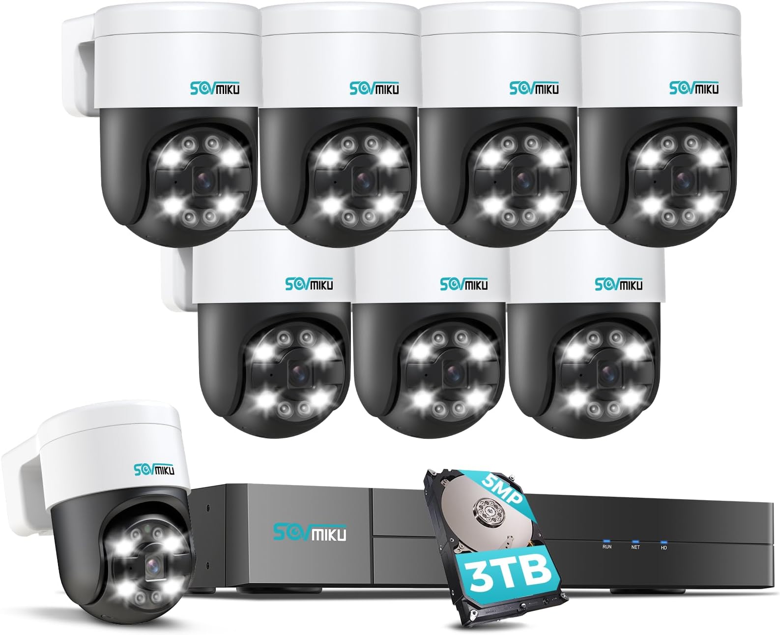 SOVMIKU POE Security Camera System, 4K NVR【320° Pan 90° Tilt+5MP PoE Camera 】 Human Detection, 0 Monthly Fees, PTZ Camera Outdoor, 2-Way Audio, Home Security Camera Systems