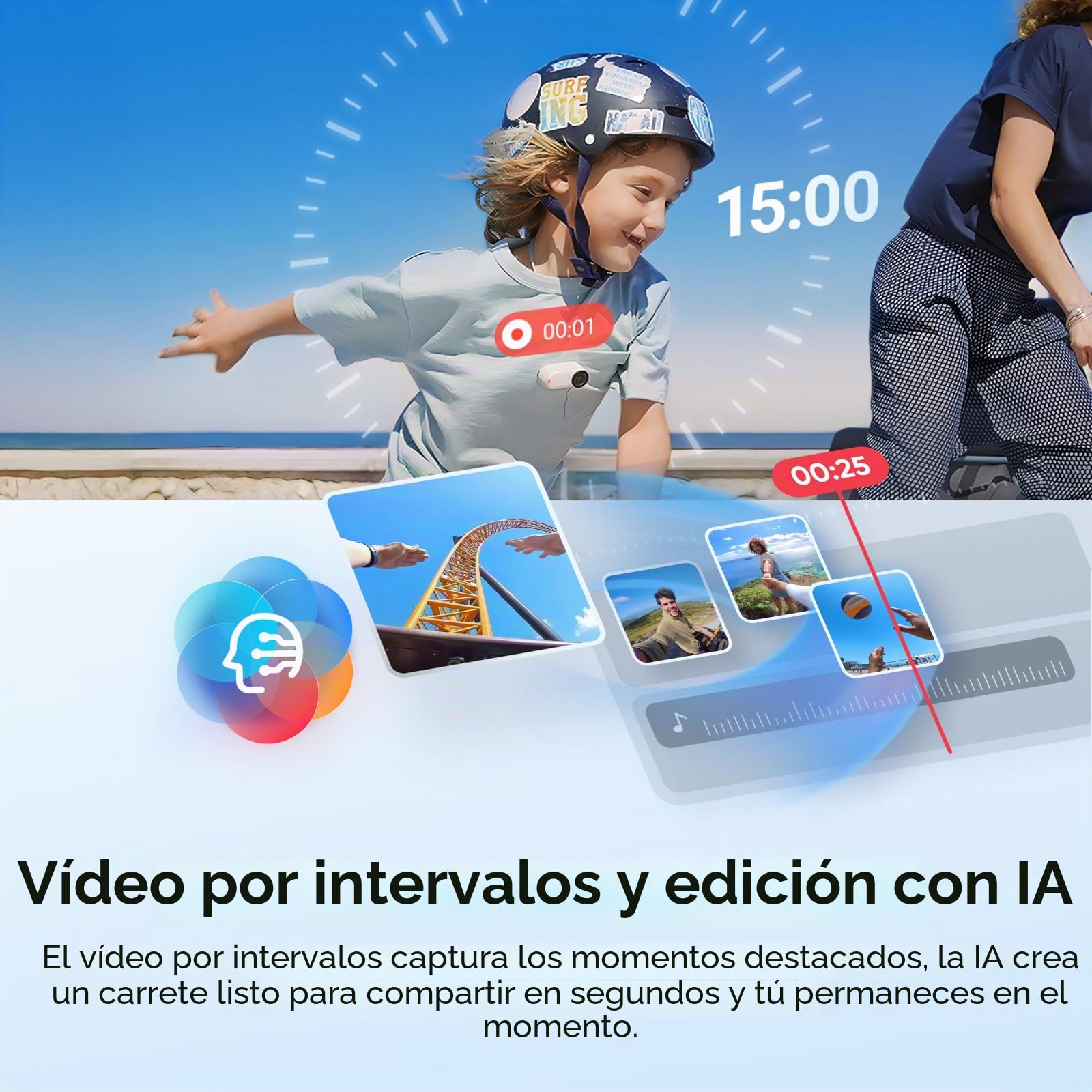 Insta360 GO 3S Paquete de Vista múltiple para Ciclismo Blanco (64 GB) - Cámara Vlogging 4K, POV Manos Libres, Móntala Donde Quieras, Estabilización, 140 Min de batería, Impermeable 10 M, Edición IA