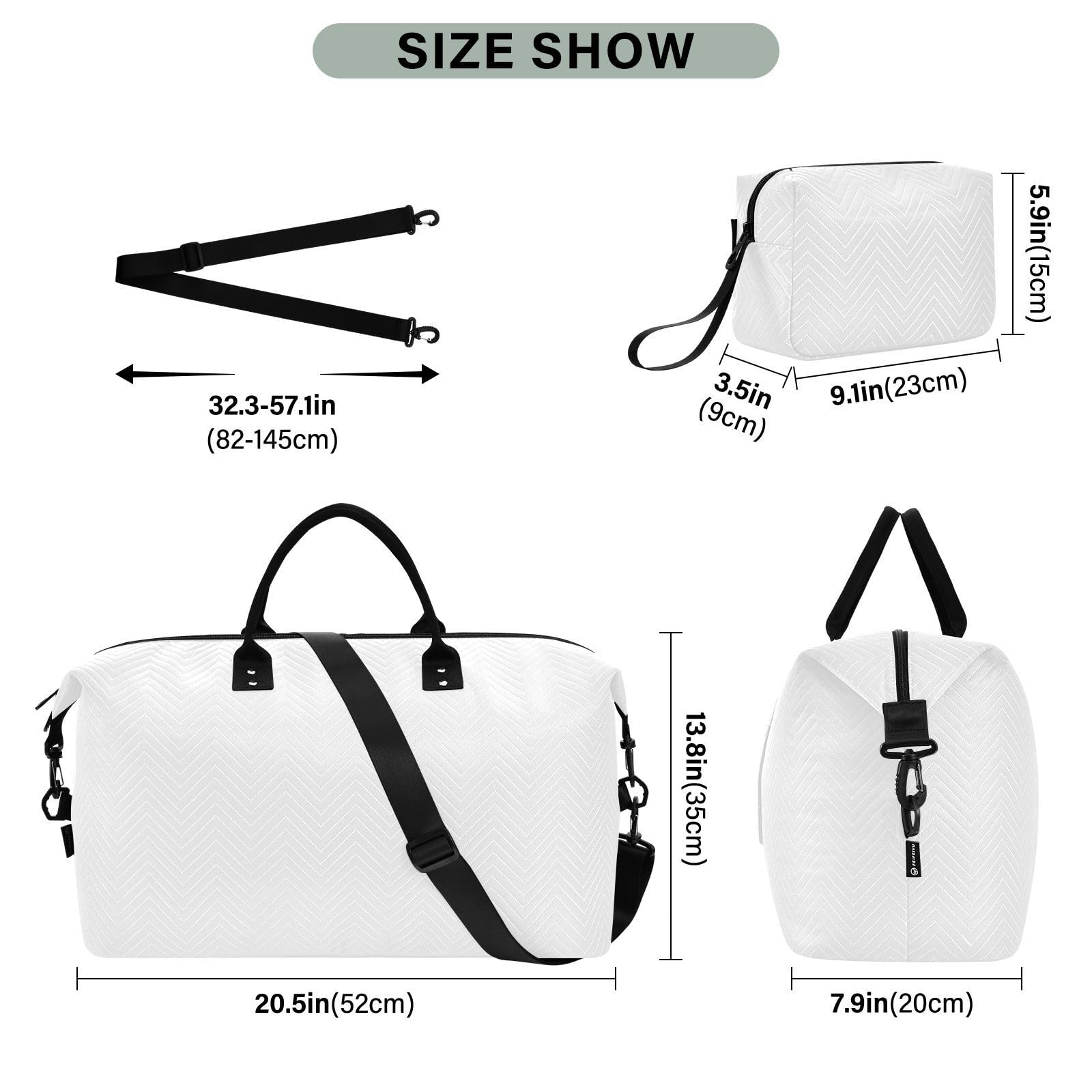 Reisetaschen-Set, 2 Stück, gewellt, gesteppt, Trolleyhülle, praktische Aufbewahrung, reinweß, One Size, Klassisch