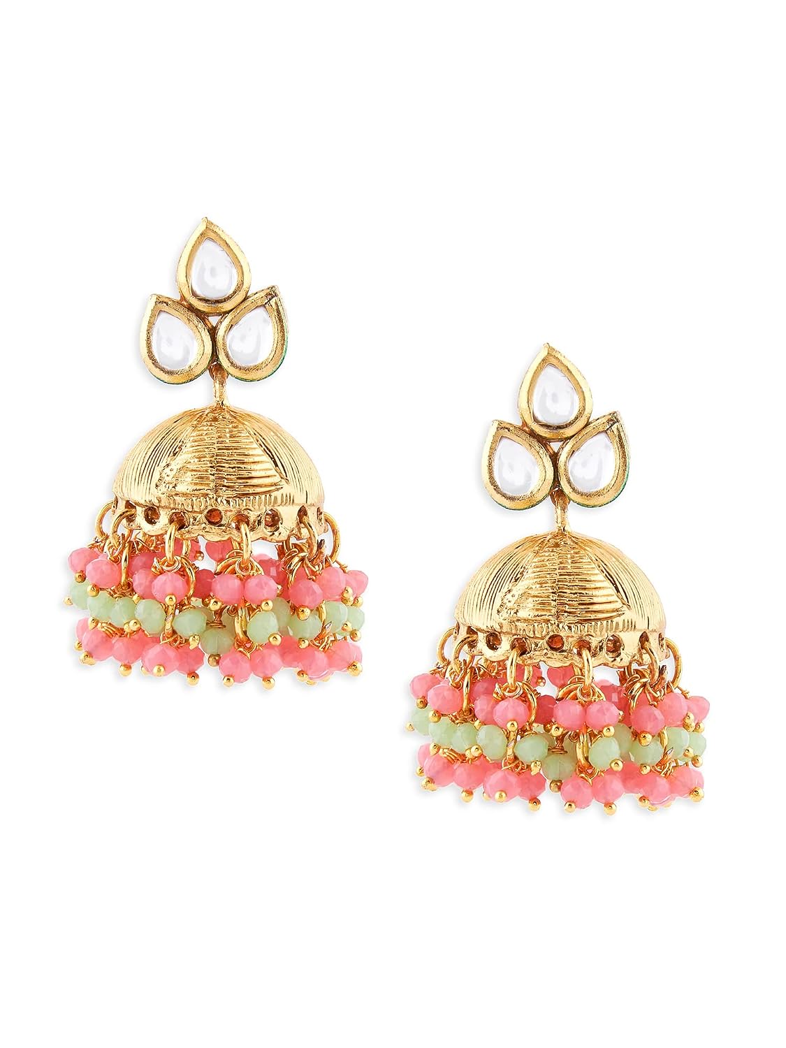 Zaveri Pearls Green & Pink Cluster Beads Drop Kundan Jhumki Earring For Women-ZPFK14614 - Review, Price and Buying Guide