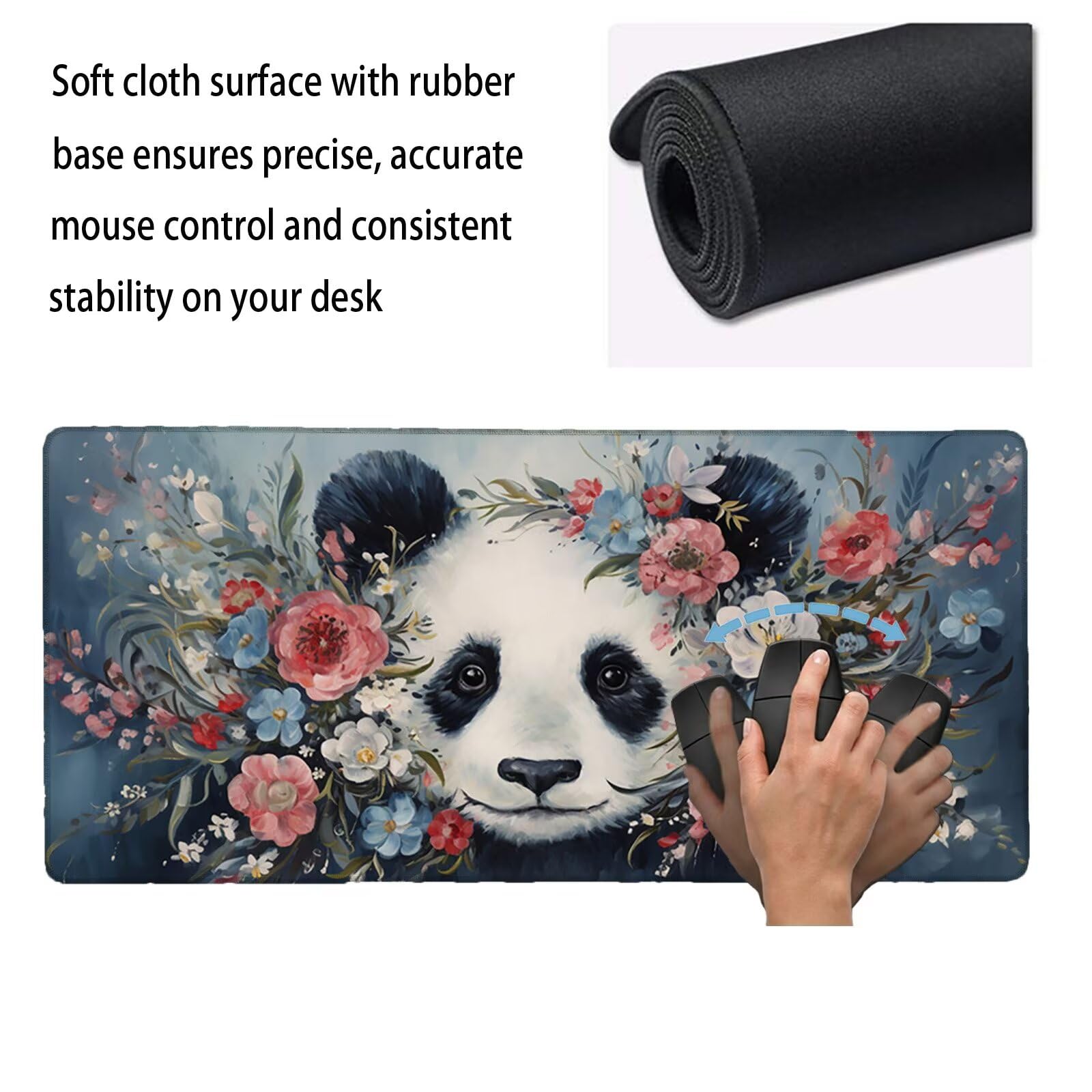 Sottomano Scrivania Grande 1200 x 600 x 3 mm Panda Gigante Tappetino Tastiera Computer con Base Antiscivolo e Bordi Cuciti, Protezione Impermeabile, per Lavoro, Casa e PC Gamer, Regali (Fiore) L-x1539