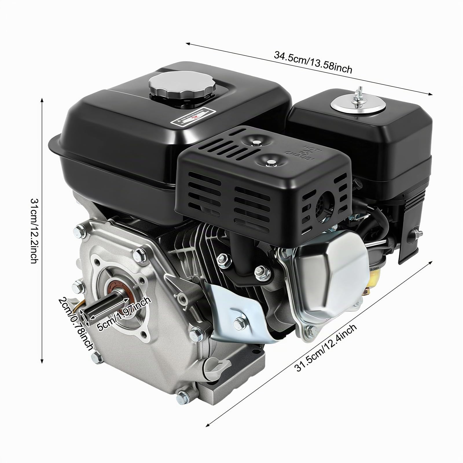 Moteur à Essence 4 Temps 7,5 CV, Moteur Thermique 212cc OHV Monocylindre avec Arbre de 20 mm de Diamètre et Alarme d'Huile - Moteur Industriel 3600 tr/min