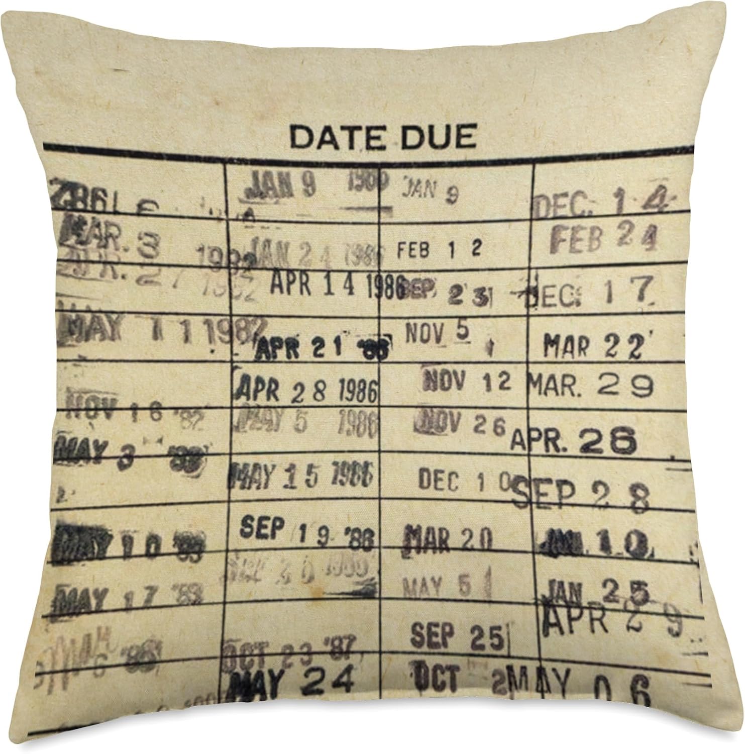 Library Due Date Cards Stamp Book Return Librarian Vintage Throw Pillow