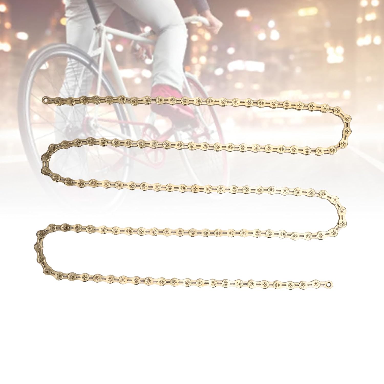 12 Speed Bike Chain, Half Hollow Lightweight Mountain Road Bike Chain, High Strength Medium Carbon Steel with Mud Drainage Hole Design, Includes 2 Chain Connectors for Professional (Pink Gold)
