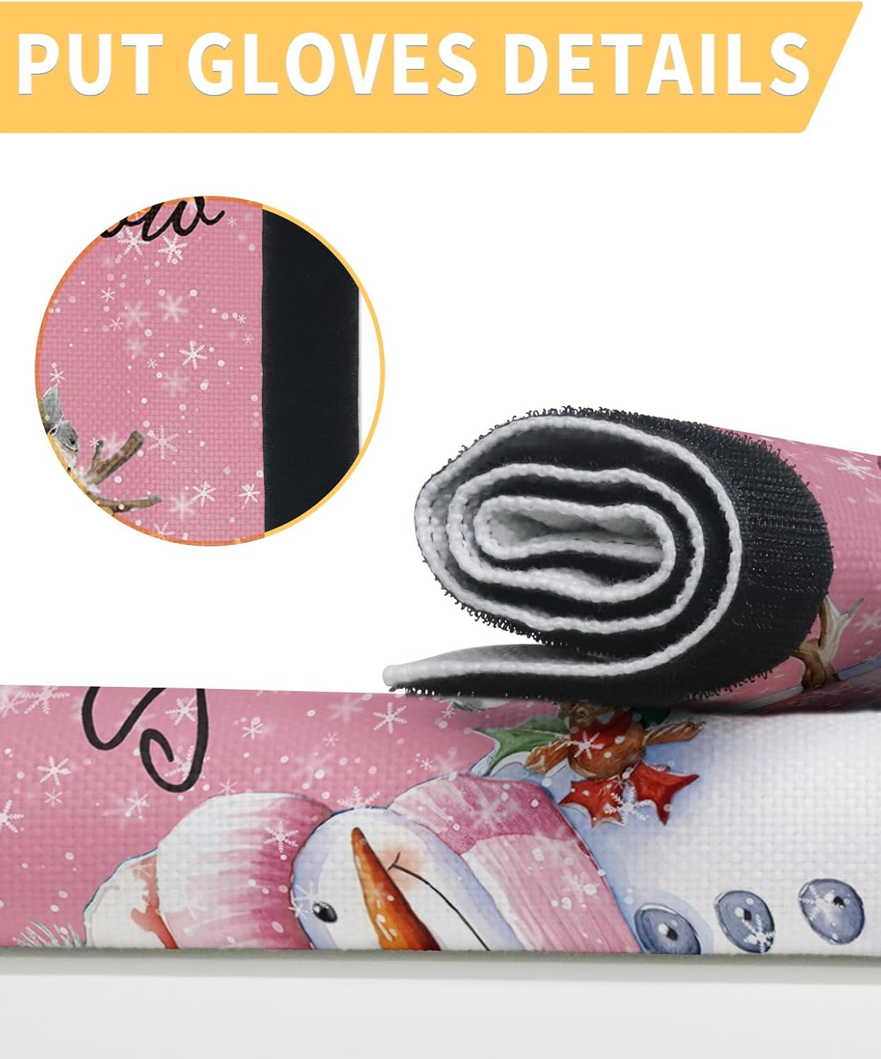 Snowman Refrigerator Door Handle Covers Set of 2 for Dishwasher Microwave Oven Fridge Stove Appliance Door Handles,Washable Kitchen Accessories,Christmas Snowflake Snowy Pine Tree Bird Blush Pink