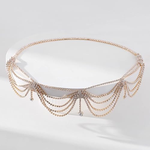 Miniatura 5 de Cadena de cabeza de diamantes de imitación de novia para mujer, accesorio de boda bohemio, joyería de moda