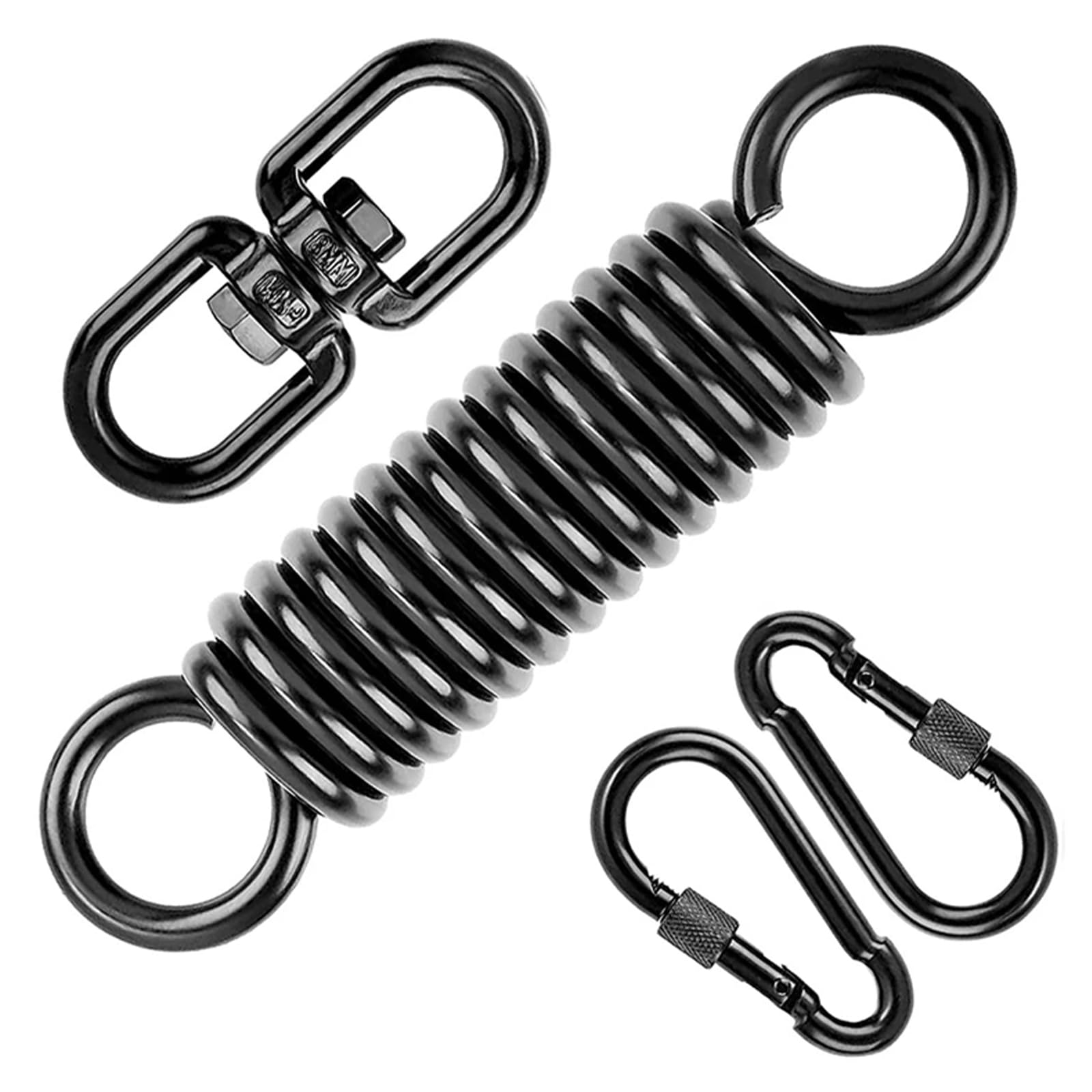 Molla oscillante per poltrona sospesa, con 2 moschettoni e gancio girevole a 360°, moschettone, portata fino a 250 kg, molla di sospensione per sacco da boxe, hammock, yoga