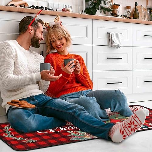 Miniatura 7 de Juego de 2 alfombras y tapetes de cocina de Navidad, con respaldo antideslizante, decorativo, lavable, de 17 x 47.2 pulgadas + 17 x 30 pulgadas,