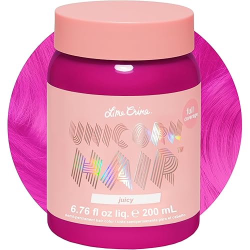 Lime Crime Full Coverage Unicorn Hair Dye, Juicy - Damage-Free Semi-Permanent Hair Color Conditions & Moisturizes - Temporary Hair Tint Kit Has A Sugary Citrus Vanilla Scent - Vegan