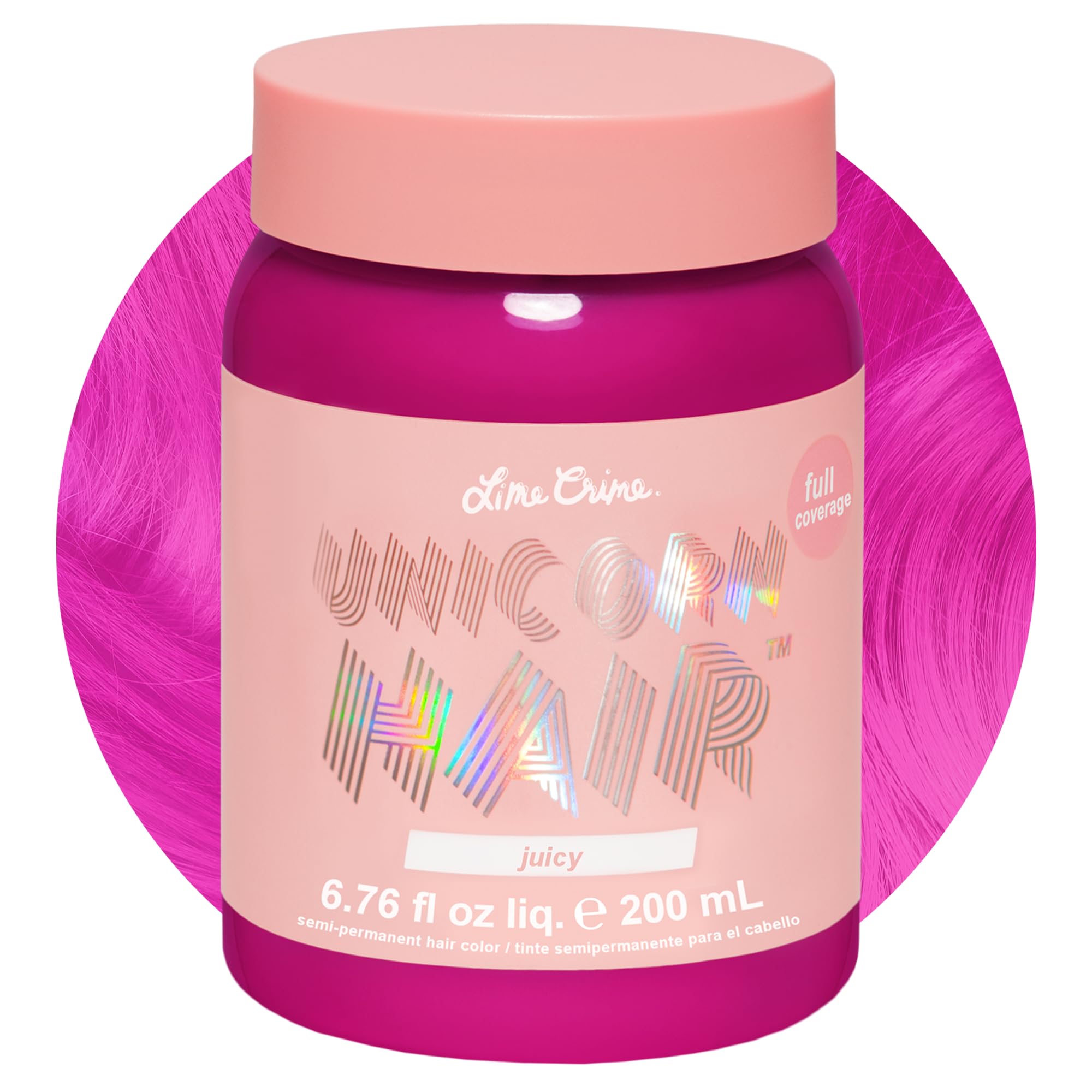 Lime Crime Full Coverage Unicorn Hair Dye, Juicy - Damage-Free Semi-Permanent Hair Color Conditions & Moisturizes - Temporary Hair Tint Kit Has A Sugary Citrus Vanilla Scent - Vegan