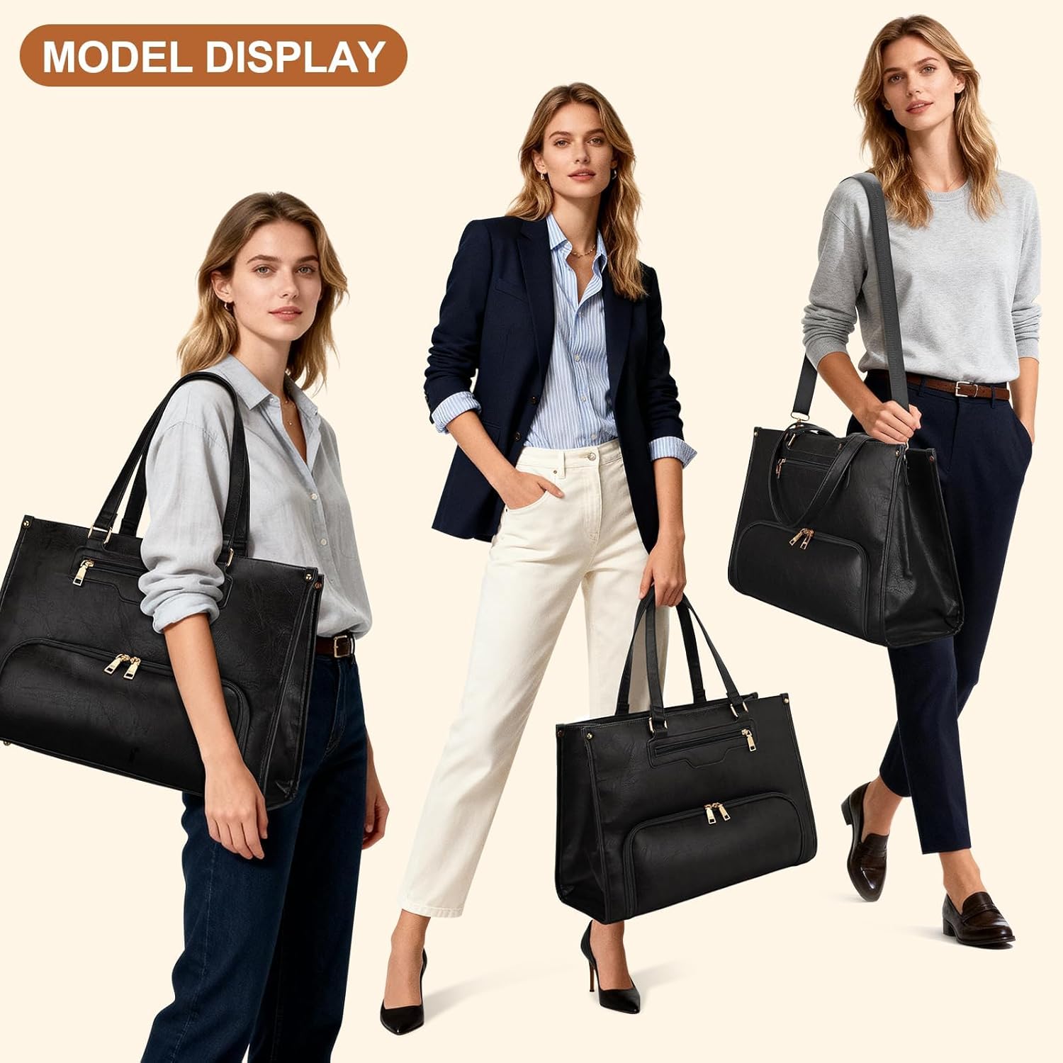 KKXIU Lunch Tote Bag for Women - 15.6" Laptop Bag with Insulated Lunch Compartment, Quilted Lunch Tote Purse - Image 2