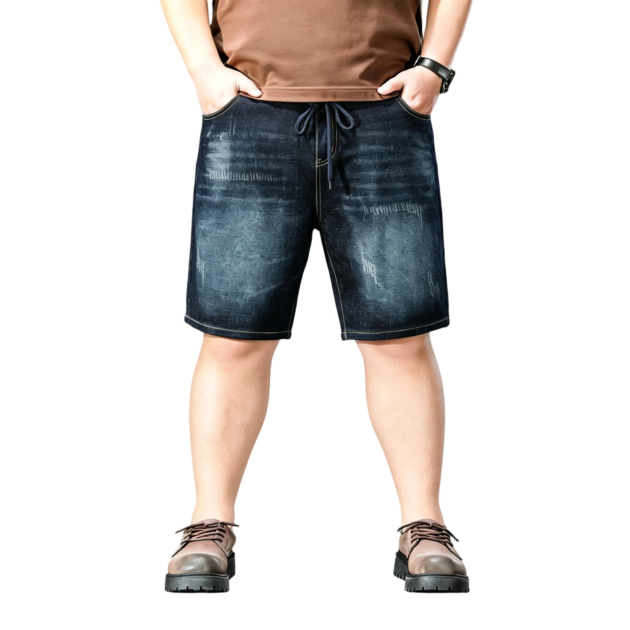 Shorts Vaqueros Hombre Talla Grande, Pantalones Cortos Vaqueros Hombre Verano Corte Amplio con Cordón