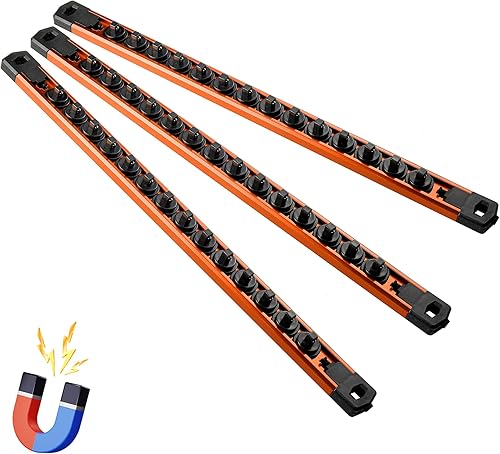 Miniatura 18 de Juego de organizador de enchufes magnéticos, 3 piezas de 1/2 pulgada 3/8 pulgadas 1/4 pulgadas de aleación de aluminio con 40 clips extraíbles Negro