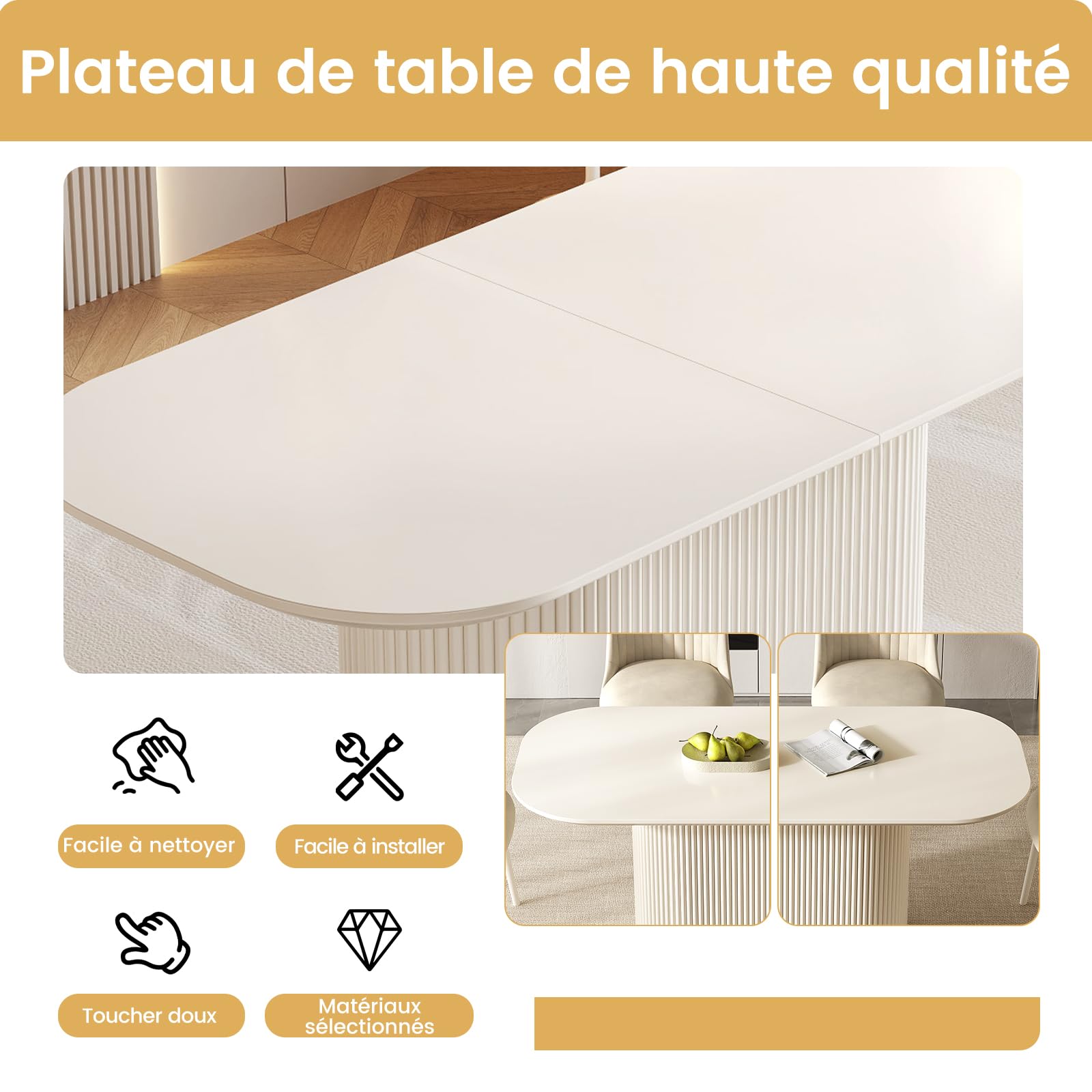 Miuuod Table ovale de 177,8 cm en blanc pour 4/6 personnes, table de salle à manger moderne, résistante à haute température et à l'usure, table élégante pour salle à manger, cuisine – montage facile