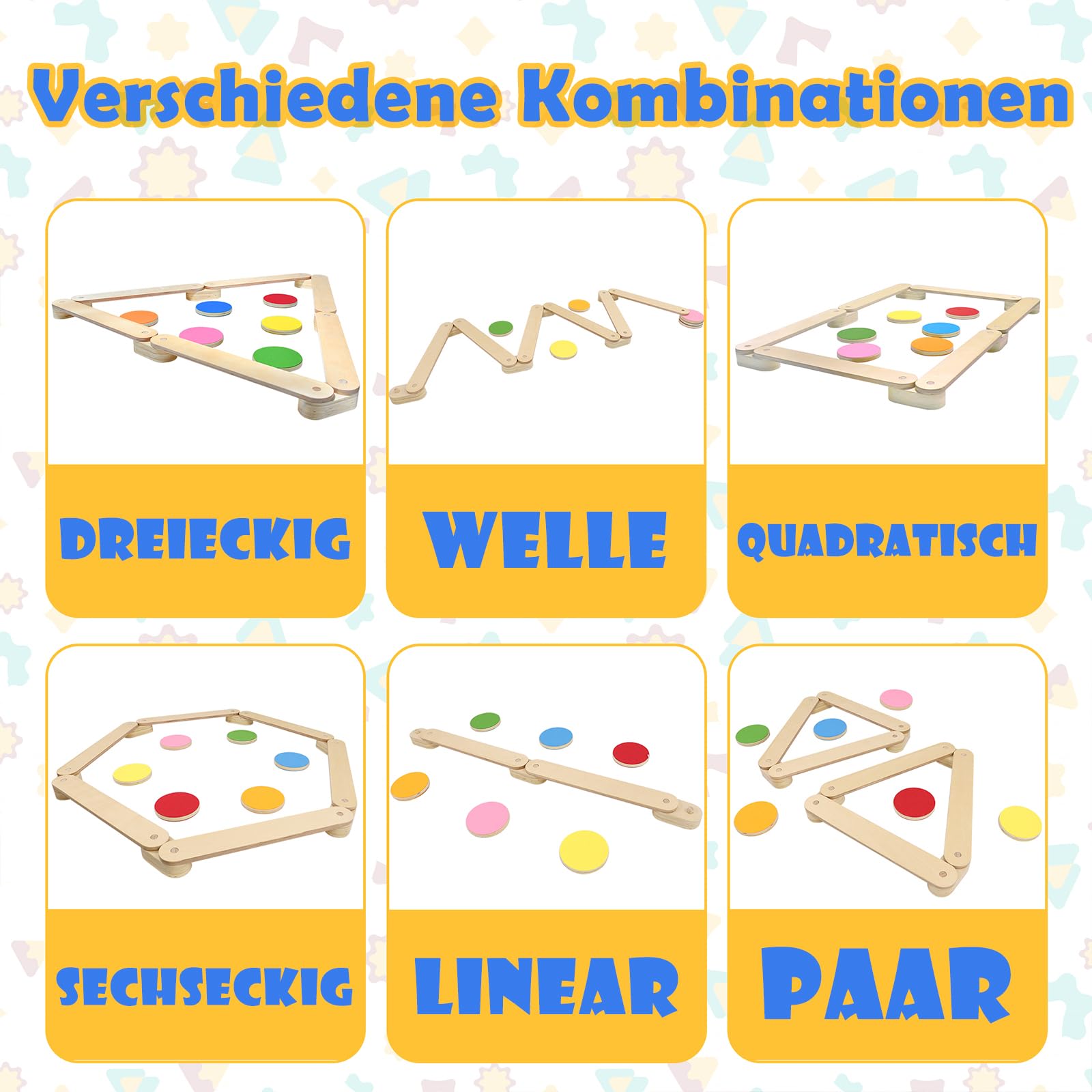 HENGMEI Balance Beam, Wooden Balance Beam, Balance Board for Kids, Balance Board, Combine with 6 Round Plates, Indoor and Outdoor Toys for 3-7 Years