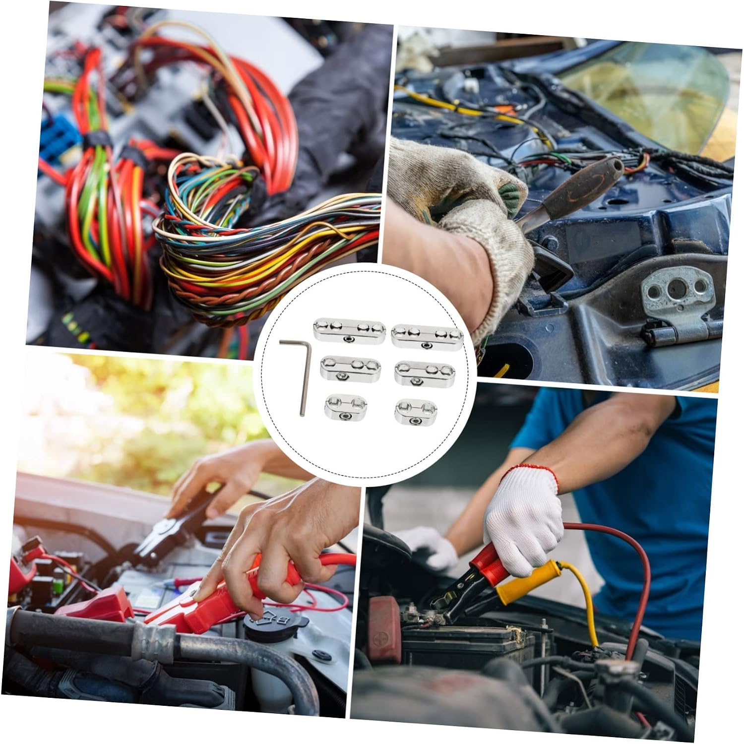 Chrome-plated Spark Plug Wire Separators Loom Kit Auto Wire Management Clamp Dividers and Wrench for Organized