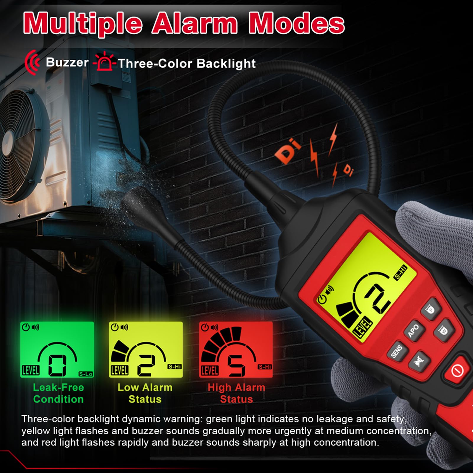 Eujgoov HABOTEST HT6000 Detector de Fugas de Refrigerante, Detector de Gas Halógeno, Probador de Fugas de Freón HVAC Portátil de Alta Sensibilidad con Alarma Visible, Sonda Ajustable (Versión de