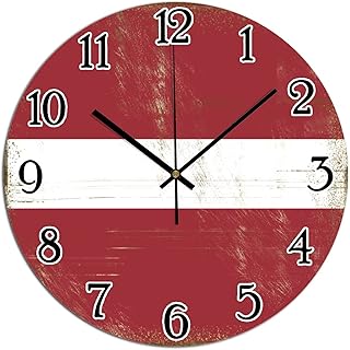 Latvia Clock Latvia Flag PVC Wall Clock National Flag Patriotic Art Clocks Silent Battery Operated Round Clock for Living Room Bedroom 10x10in New Home Gift to Men Women