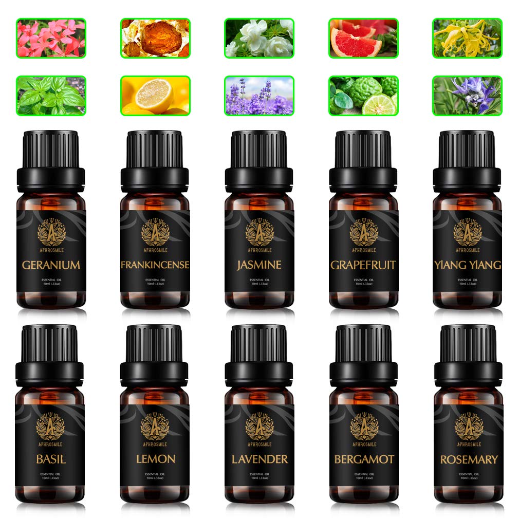 Aromatherapie Grapefruit ätherisches Öl Set für Diffusor, 100% reines Bergamotte ätherisches Öl für Luftbefeuchter, 10x10ml Ylang Ylang ätherische Öle Set-Zitrone,Weihrauch Öle...