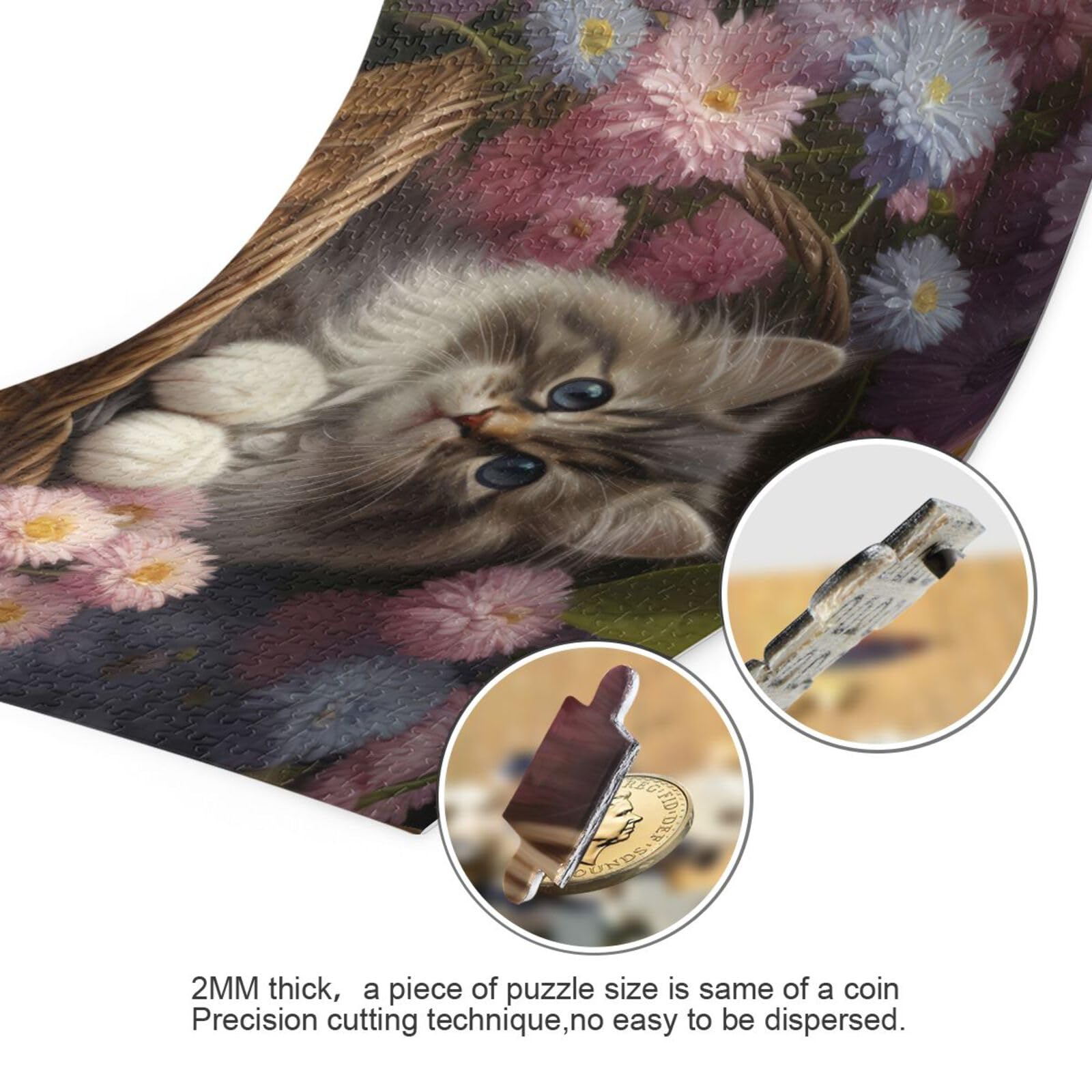 Amazon.com: XYMZR Jigsaw Puzzle 500 Piece, Kitten Basket Floral