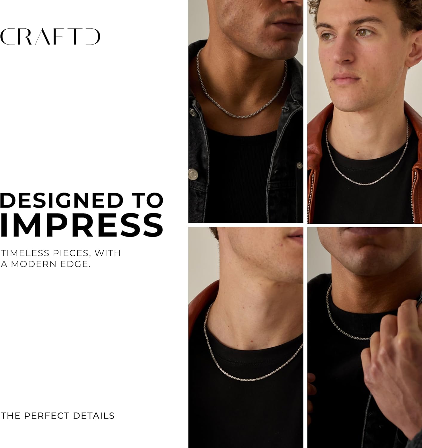 CRAFTD - Silver Rope Link Chain - Durable Rhodium & 316L Stainless Steel - Waterproof, Heat & Sweat Resistant - Gifts for Men - Men's Jewelry - Image 6