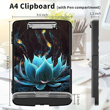 Clipboard with Storage High Capacity Plastic Nursing Clipboards with Pen Holder File Folder Storage Box Clipboard with Heavy Duty Clips for Teacher,Doctor,Offices-Light Blue Flower