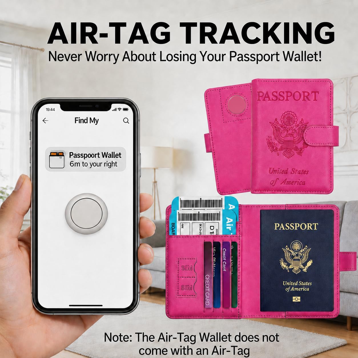 Passport Holder with Air-Tag Slot RFID Blocking Leather Travel Wallet