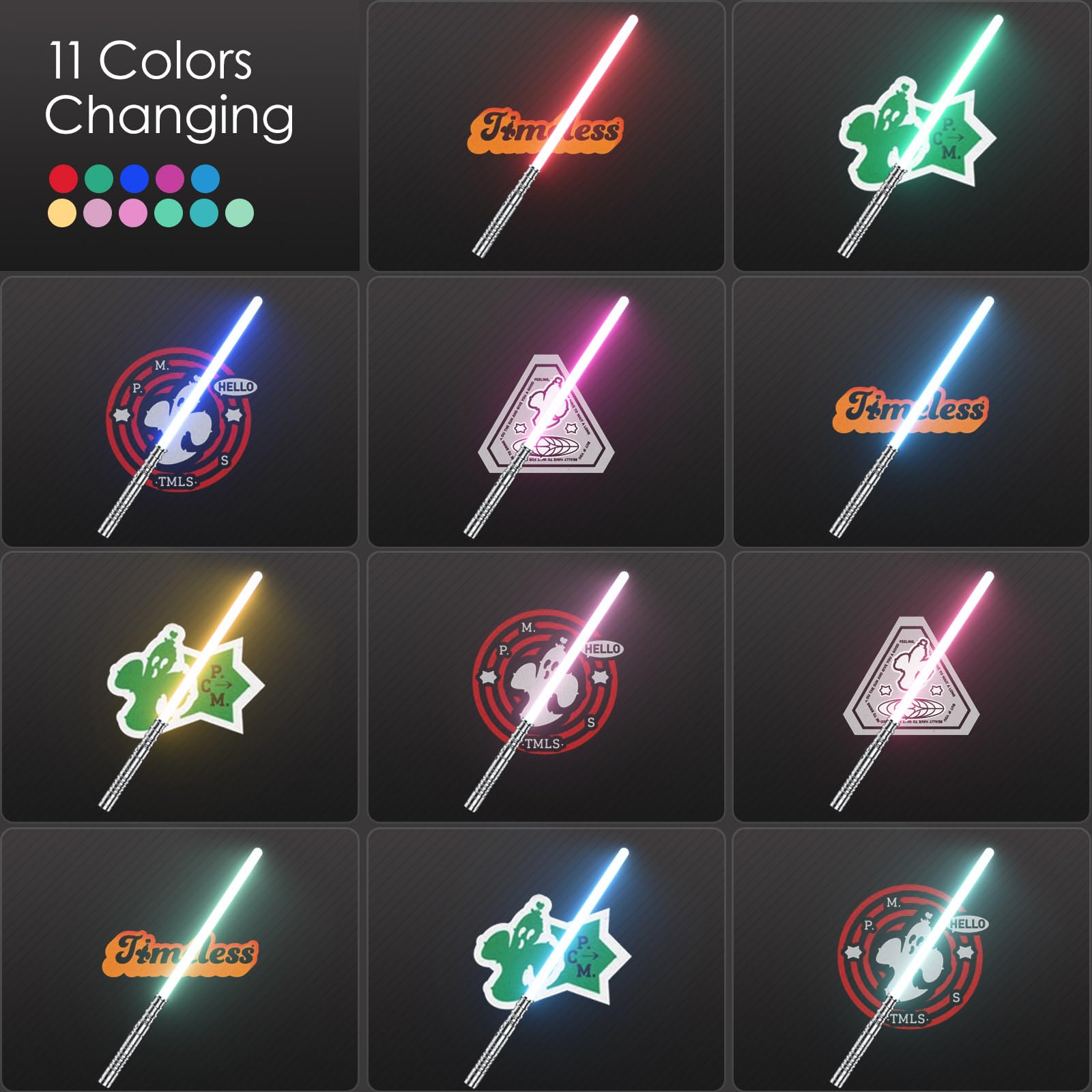 Hlieeosfcn Spada laser 2 pezzi spada laser per bambini e adulti 2 in 1 RGB 15 colore USB ricaricabile manico in metallo nero spada adatta per Halloween Natale cosplay