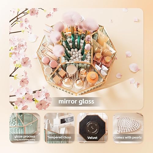 Miniatura 4 de Organizador de maquillaje giratorio de 360 con soporte para brochas de maquillaje para encimera, almacenamiento de baño, cuidado de la piel, perfume