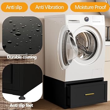 2 Pack Laundry Pedestal Heavy Duty Metal Washer and Dryer Pedestals, 16 H Universal Fit Washer Stand Base, Washing Machine Stand with Storage Drawer, 440lbs Mini Fridge Stand, (Black, 2PCS)