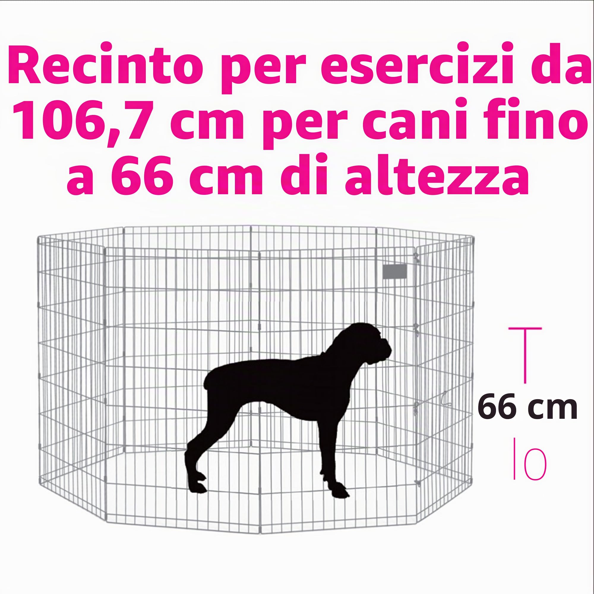 MidWest Homes for Pets, Recinto per animali in metallo, pieghevole, senza porta, con picchetti e rivestimento per elettrodeposizione nero, offre 1,5 metri di spazio per giocare, 106 cm di altezza