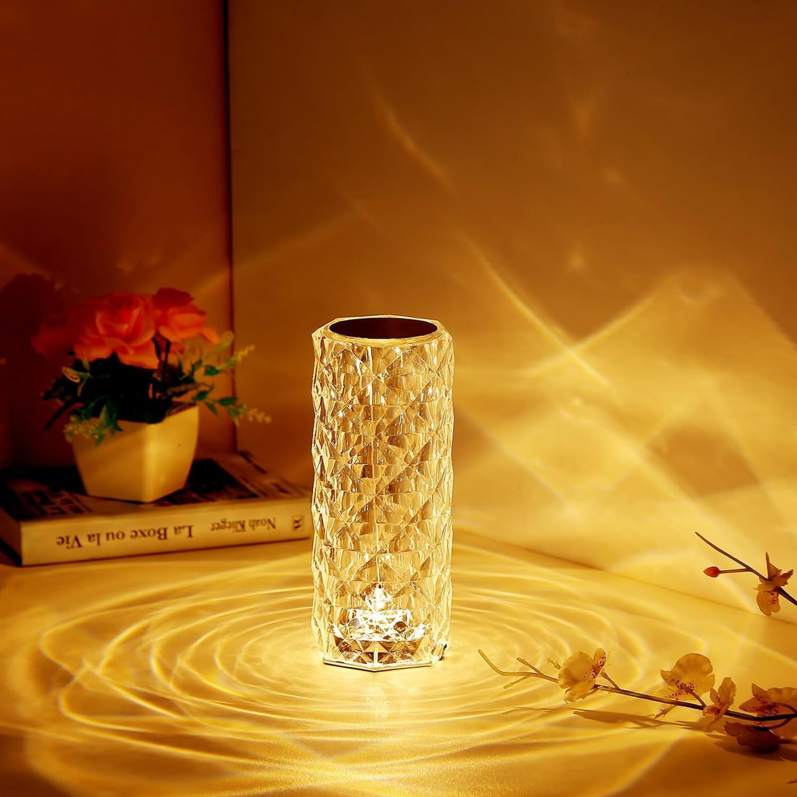 Crystal Table Lamp (Touch & Remote), 4 Modes 16 Color Changing Night Light, Rechargeable, Dimmable, RGB Rose Diamond Ambient Mood Lighting, Protable Cordless Desk Lamp for Bedroom Living Room Party