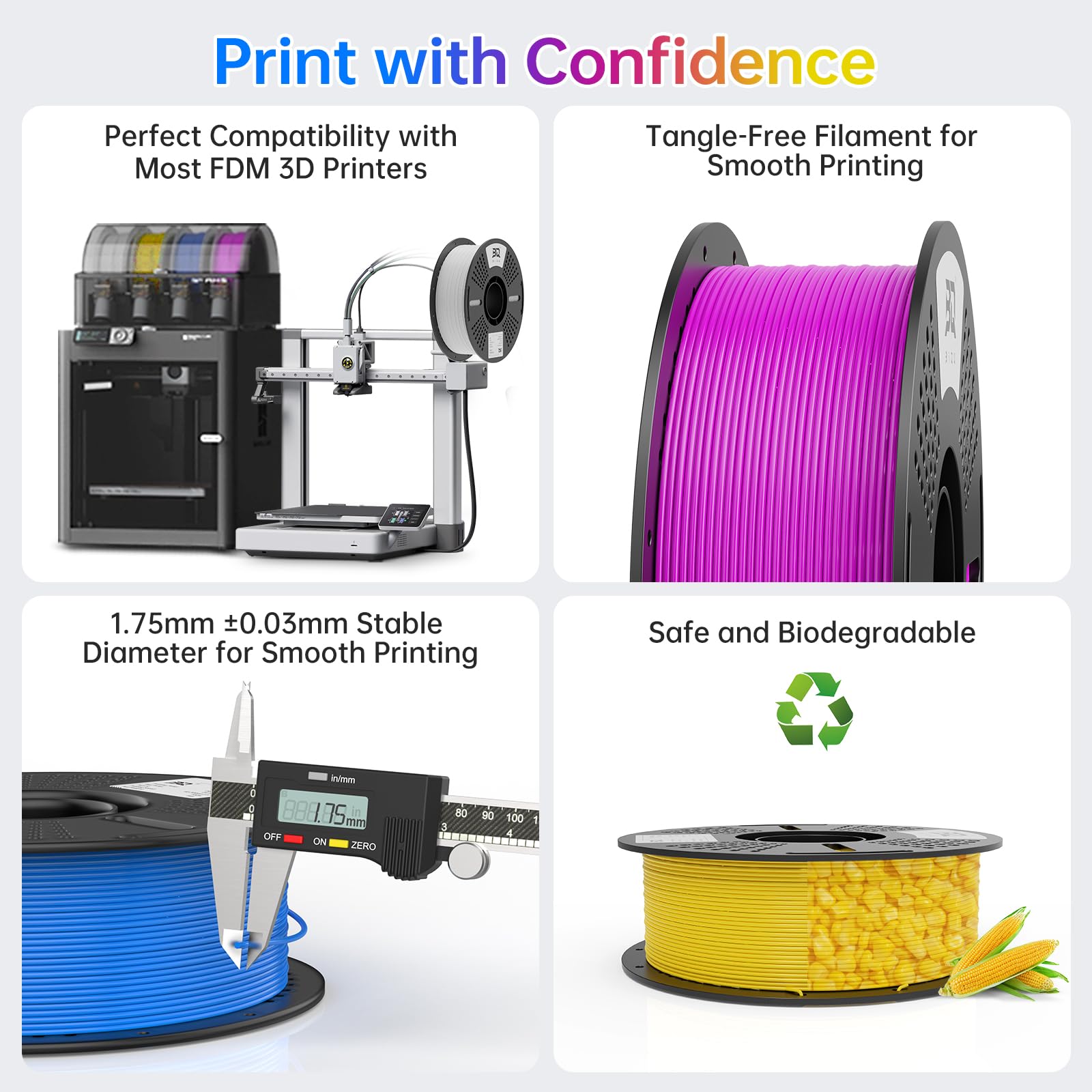 Amazon.co.jp: BIQU CMYK リトファン PLA フィラメント 1.75mm 合計4KG