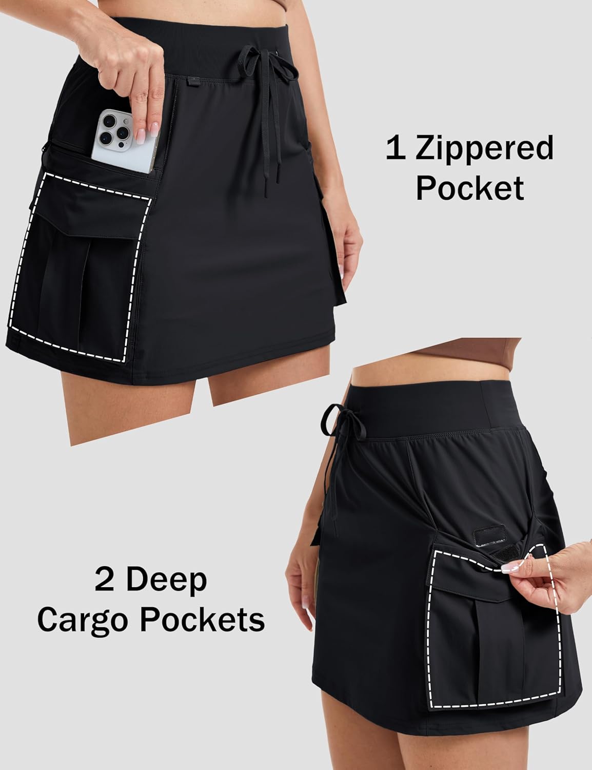 MAGCOMSEN Women's Hiking Cargo Skort High Waisted Tennis Golf Skirt 4 Pockets Summer Casual Athletic Skirt with Liner - Image 4