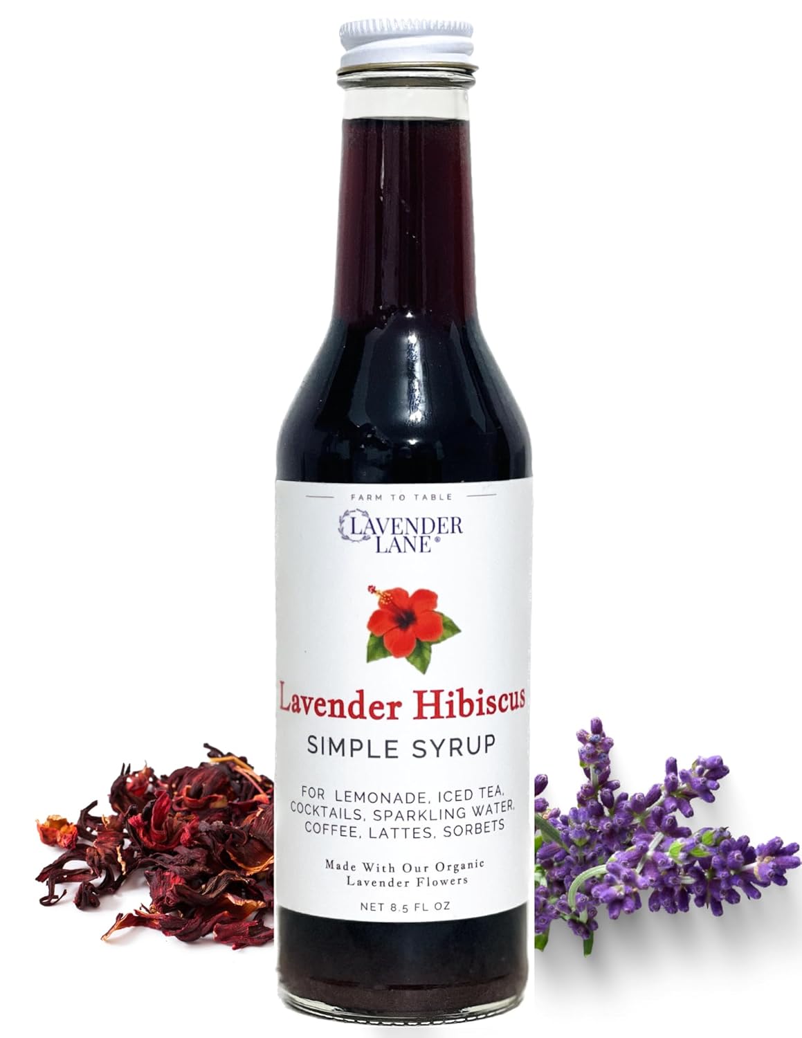 Lavender Lane Lavender Syrup - 25.4 Oz, Pump Included, USA Lavender Farm, Organic Lavender Flowers, For Cocktails, Teas, Lemonade, Desserts.